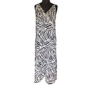 Y2K Zebra Print V Neck Midi Slip Dress L Funky Maximalist Festival Edgy Feminine
